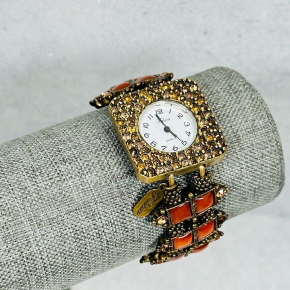 Felecia Watch Bracelet Rhinestone Stretchy Band 30mm Bronze Tone New Battery - Picture 1 of 8